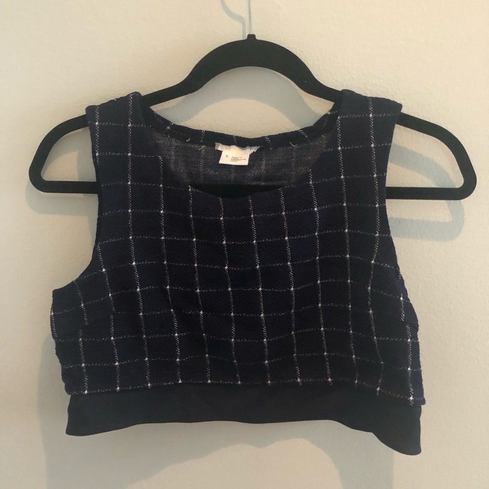 Urban Outfitters Navy Checkered Crop Top - Small